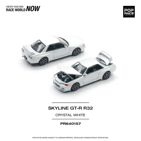 Pop Race Nissan Skyline Gt-r R32 Chrystal White 1:64 diecast
