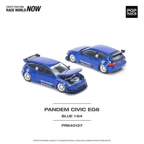 Pop Race Pandem Honda Civic EG6 V15 Metallic Blue 1:64 diecast