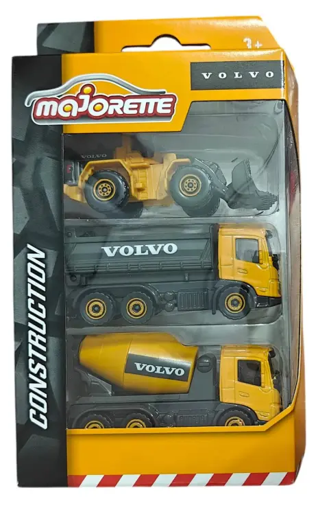 Majorette Volvo Construction 3PCS Pack With Volvo Cement Truck 1:64 diecast